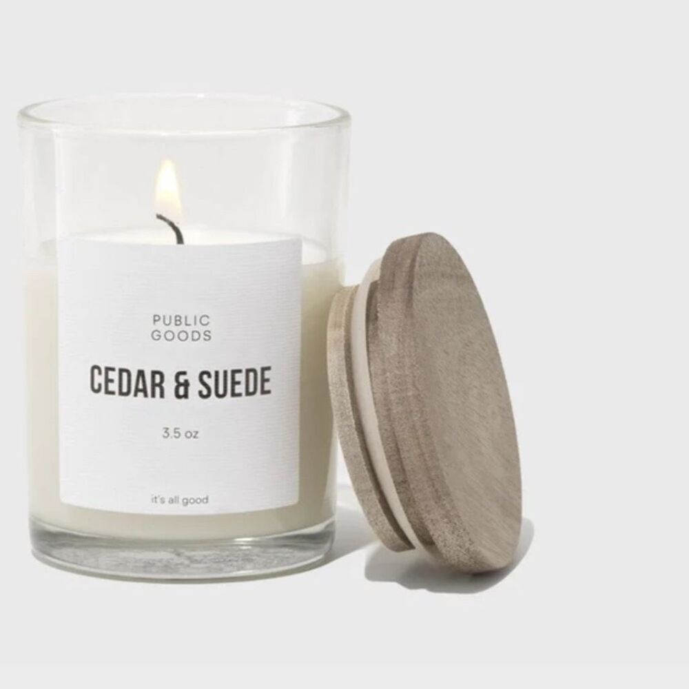 Public Goods Cedar & Suede Soy Candle 3.5 oz Hand-Poured Indoor Use - Picture 2 of 5